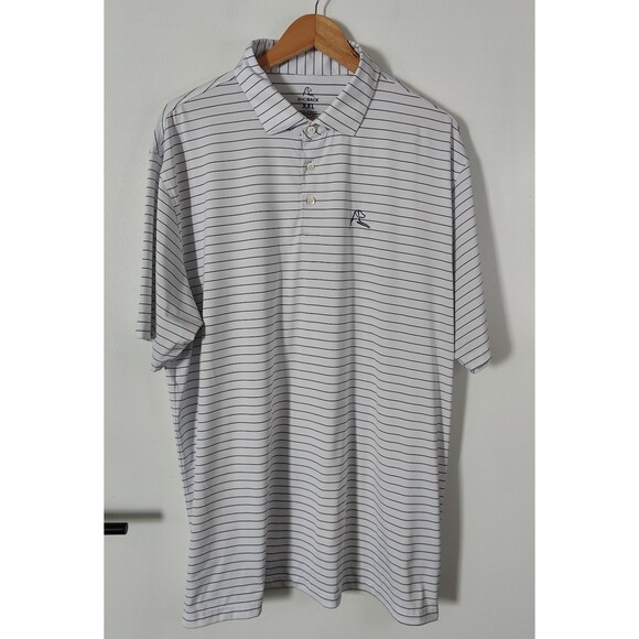 Rhoback Polo Shirt 2XL Short Sleeve Striped Golf Shirt Blue White - Picture 1 of 7